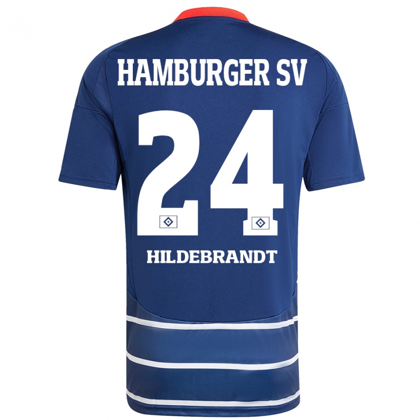 Gyermek Labdarúgás Tjark Hildebrandt #24 Sötétkék Idegenbeli Jersey 2024/25 Mez Póló Ing