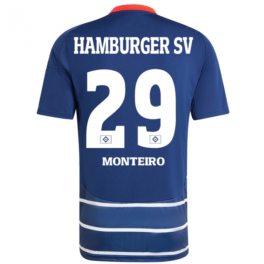 Gyermek Labdarúgás Alfa Monteiro #29 Sötétkék Idegenbeli Jersey 2024/25 Mez Póló Ing