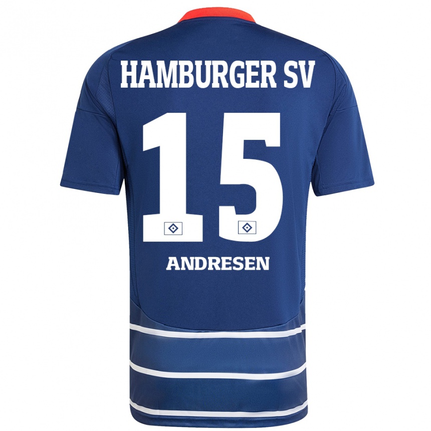 Gyermek Labdarúgás Bent Andresen #15 Sötétkék Idegenbeli Jersey 2024/25 Mez Póló Ing