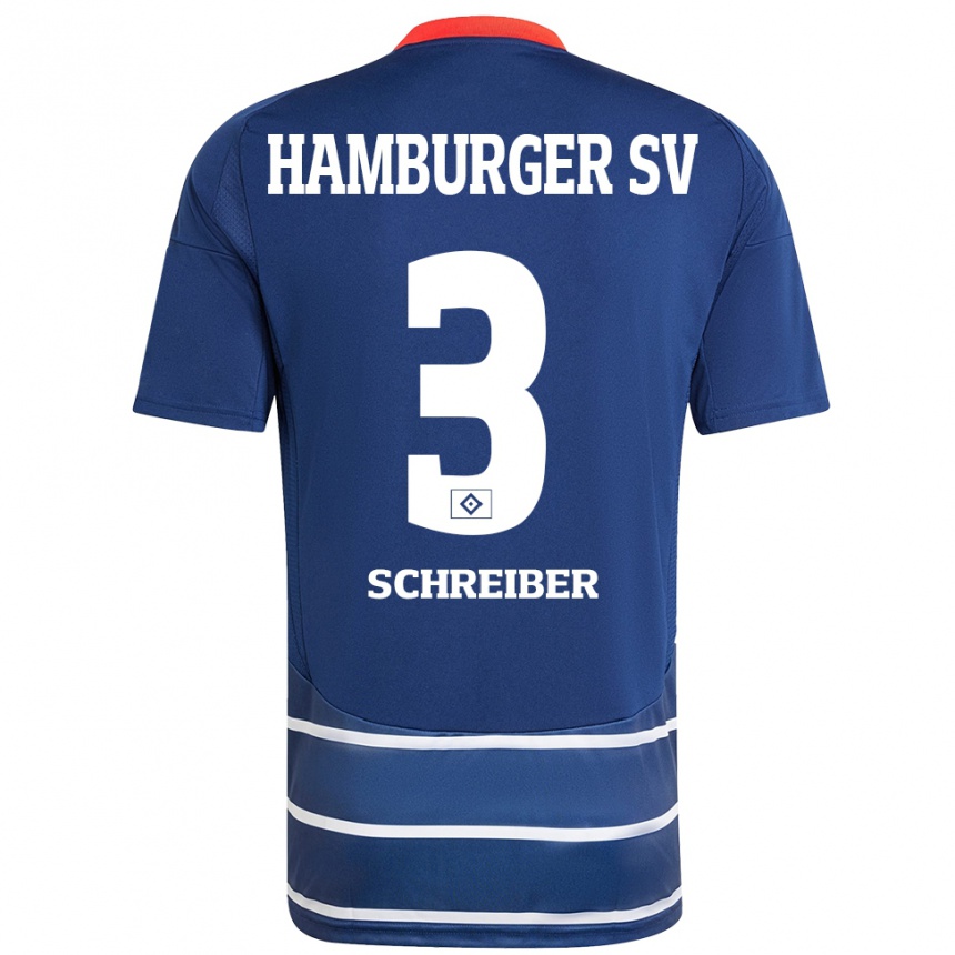 Gyermek Labdarúgás David Schreiber #3 Sötétkék Idegenbeli Jersey 2024/25 Mez Póló Ing