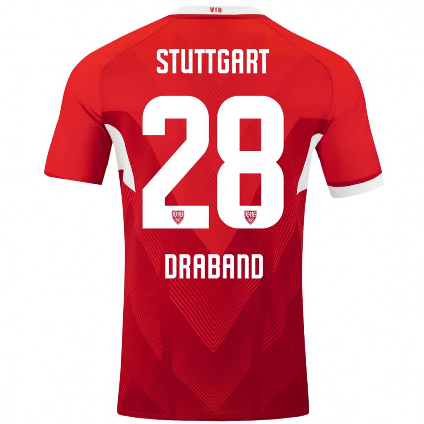 Gyermek Labdarúgás Dominik Draband #28 Piros Fehér Idegenbeli Jersey 2024/25 Mez Póló Ing