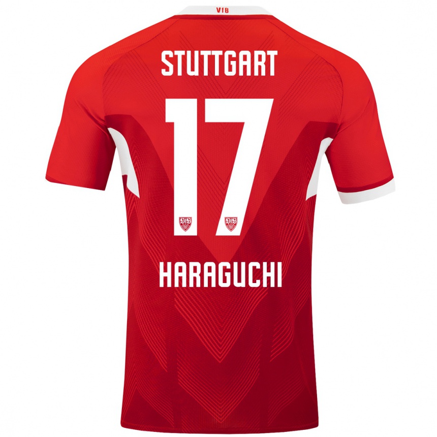 Gyermek Labdarúgás Genki Haraguchi #17 Piros Fehér Idegenbeli Jersey 2024/25 Mez Póló Ing