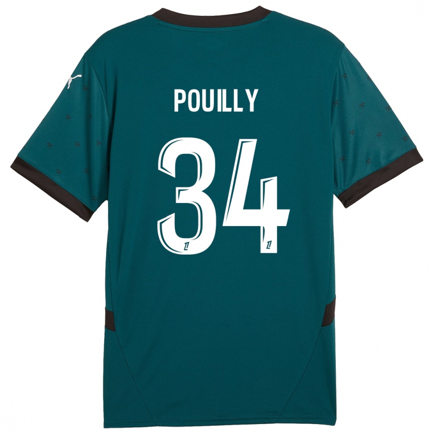 Gyermek Labdarúgás Tom Pouilly #34 Sötétzöld Idegenbeli Jersey 2024/25 Mez Póló Ing