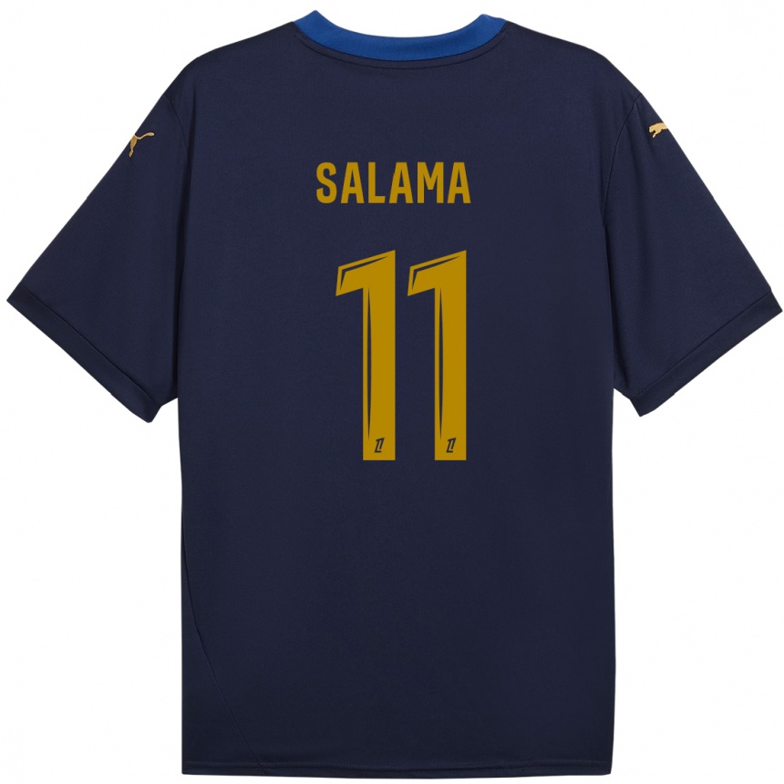 Gyermek Labdarúgás Amine Salama #11 Sötétkék Arany Idegenbeli Jersey 2024/25 Mez Póló Ing