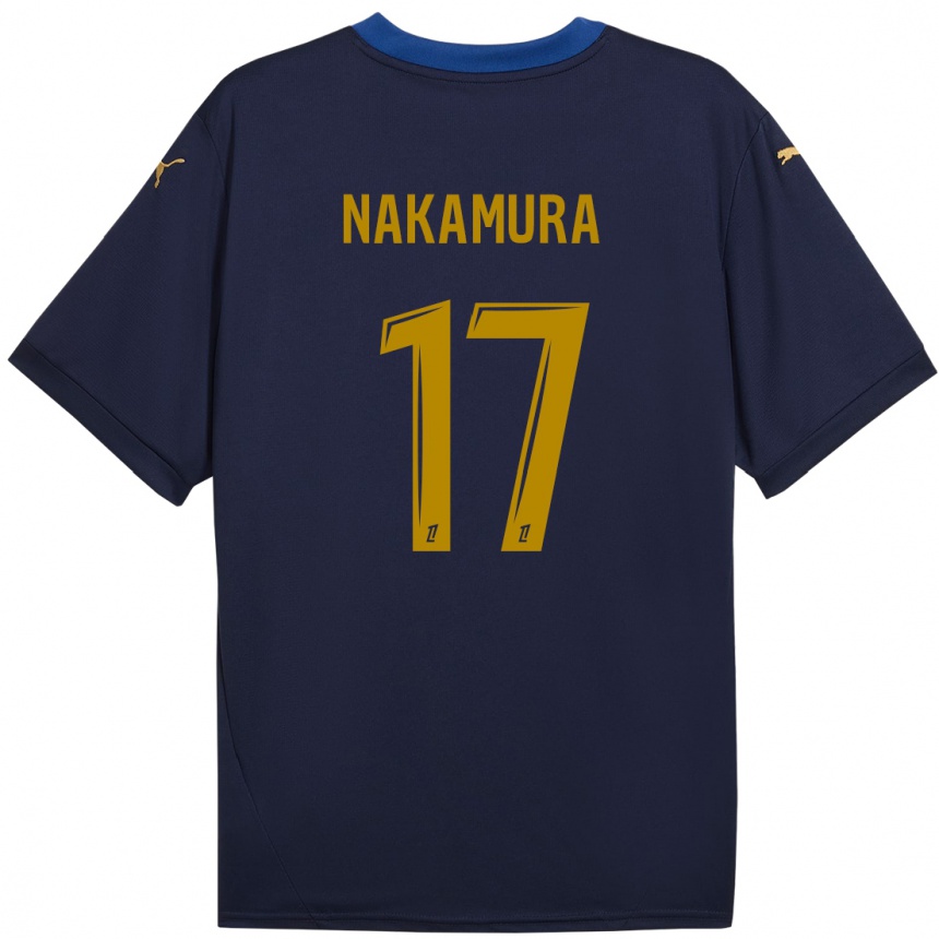 Gyermek Labdarúgás Keito Nakamura #17 Sötétkék Arany Idegenbeli Jersey 2024/25 Mez Póló Ing