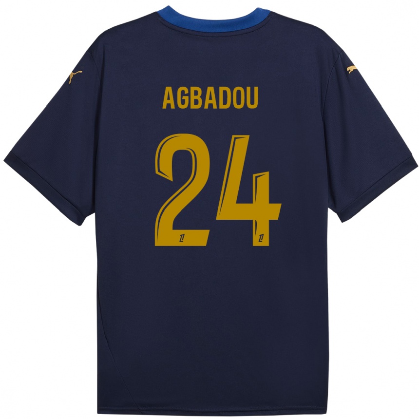 Gyermek Labdarúgás Emmanuel Agbadou #24 Sötétkék Arany Idegenbeli Jersey 2024/25 Mez Póló Ing