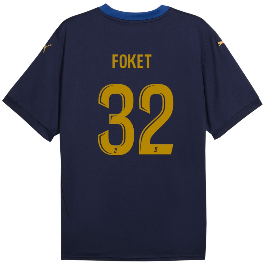 Gyermek Labdarúgás Thomas Foket #32 Sötétkék Arany Idegenbeli Jersey 2024/25 Mez Póló Ing