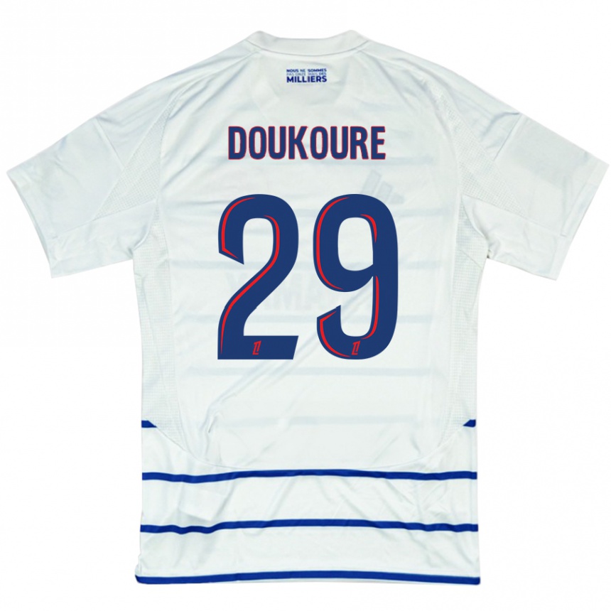 Gyermek Labdarúgás Ismaël Doukouré #29 Fehér Kék Idegenbeli Jersey 2024/25 Mez Póló Ing