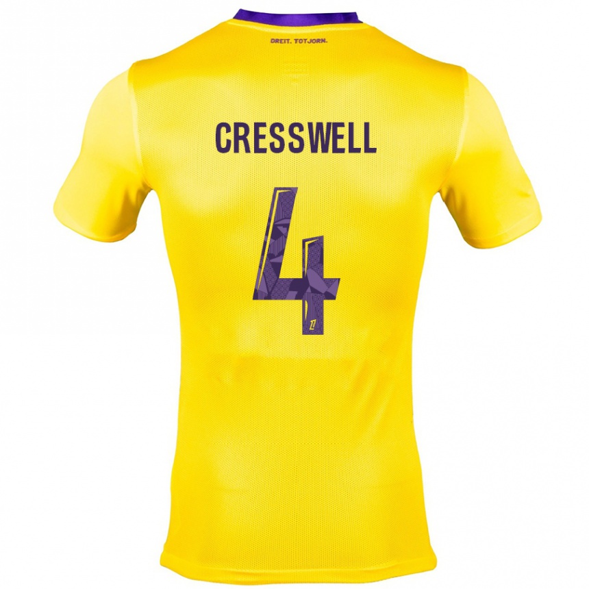 Gyermek Labdarúgás Charlie Cresswell #4 Sárga Lila Idegenbeli Jersey 2024/25 Mez Póló Ing