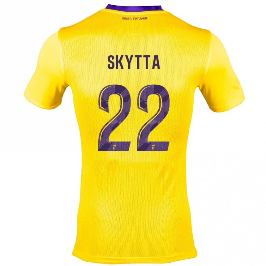 Gyermek Labdarúgás Naatan Skyttä #22 Sárga Lila Idegenbeli Jersey 2024/25 Mez Póló Ing