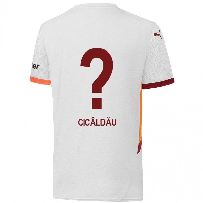 Gyermek Labdarúgás Alexandru Cicâldău #0 Fehér Sárga Piros Idegenbeli Jersey 2024/25 Mez Póló Ing