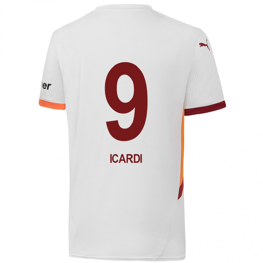 Gyermek Labdarúgás Mauro Icardi #9 Fehér Sárga Piros Idegenbeli Jersey 2024/25 Mez Póló Ing