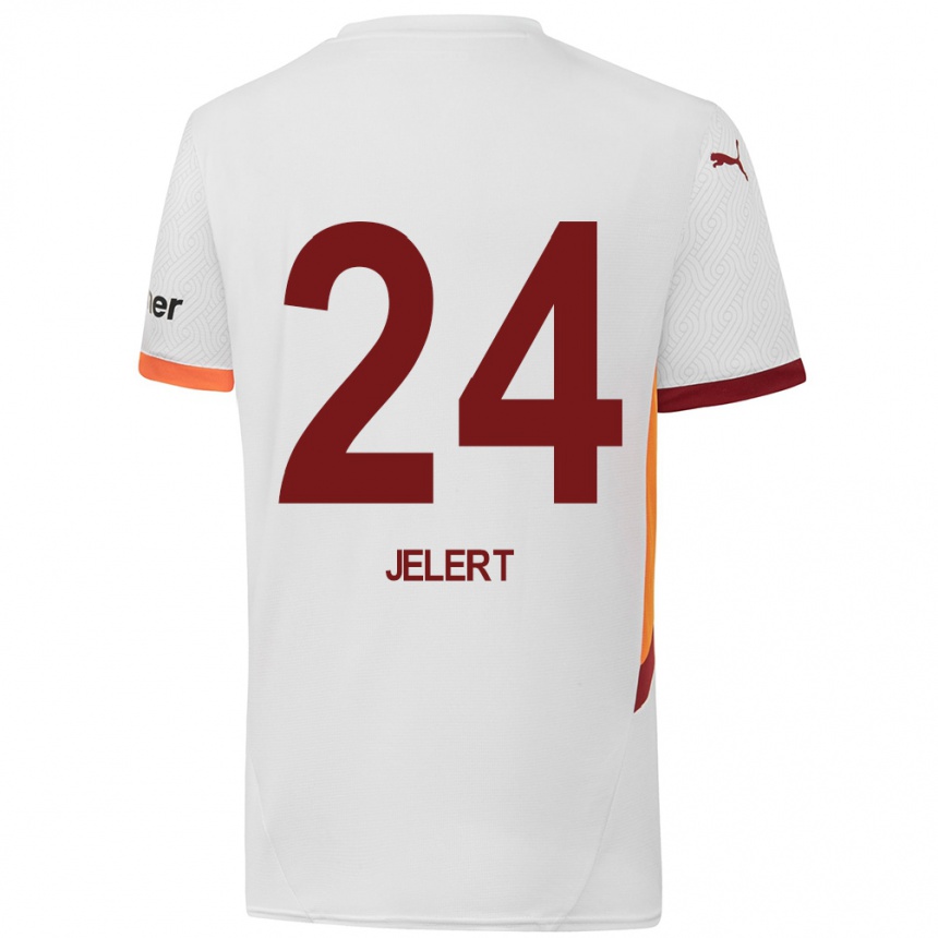 Gyermek Labdarúgás Elias Jelert #24 Fehér Sárga Piros Idegenbeli Jersey 2024/25 Mez Póló Ing