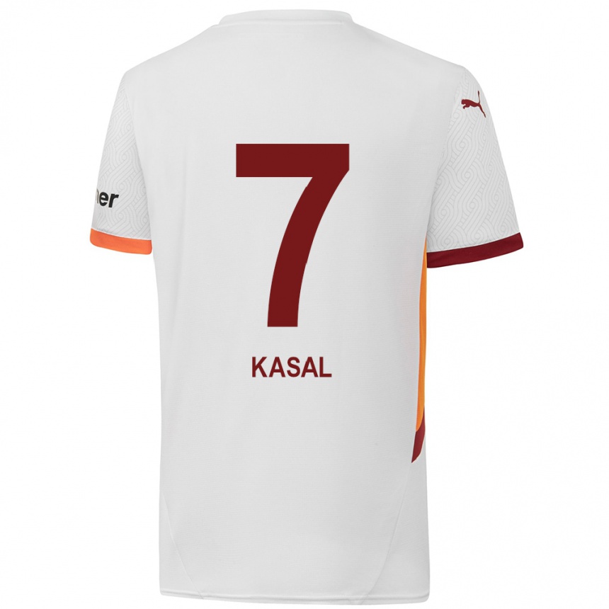 Gyermek Labdarúgás Yasin Kasal #7 Fehér Sárga Piros Idegenbeli Jersey 2024/25 Mez Póló Ing