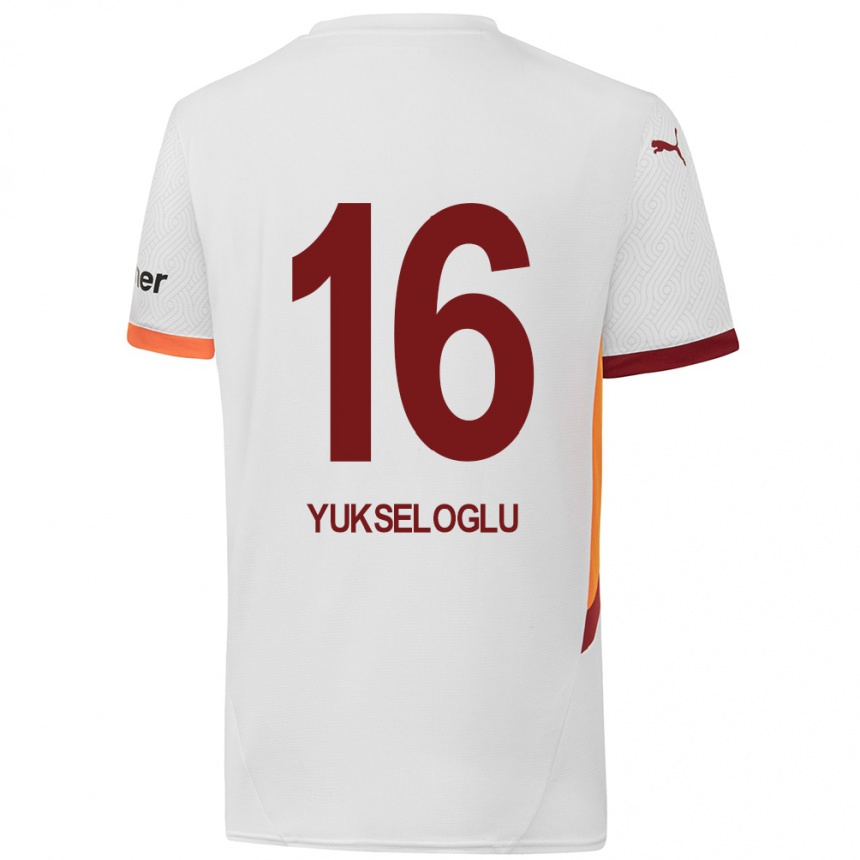 Gyermek Labdarúgás Ayaz Yükseloğlu #16 Fehér Sárga Piros Idegenbeli Jersey 2024/25 Mez Póló Ing