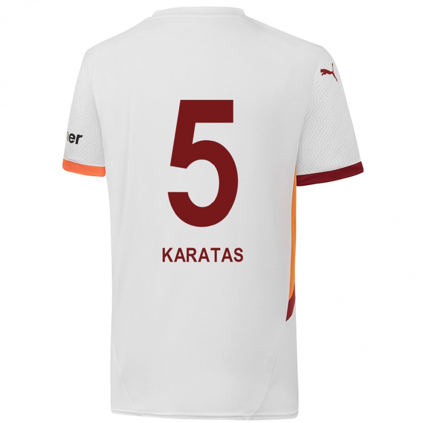 Gyermek Labdarúgás Eda Karataş #5 Fehér Sárga Piros Idegenbeli Jersey 2024/25 Mez Póló Ing