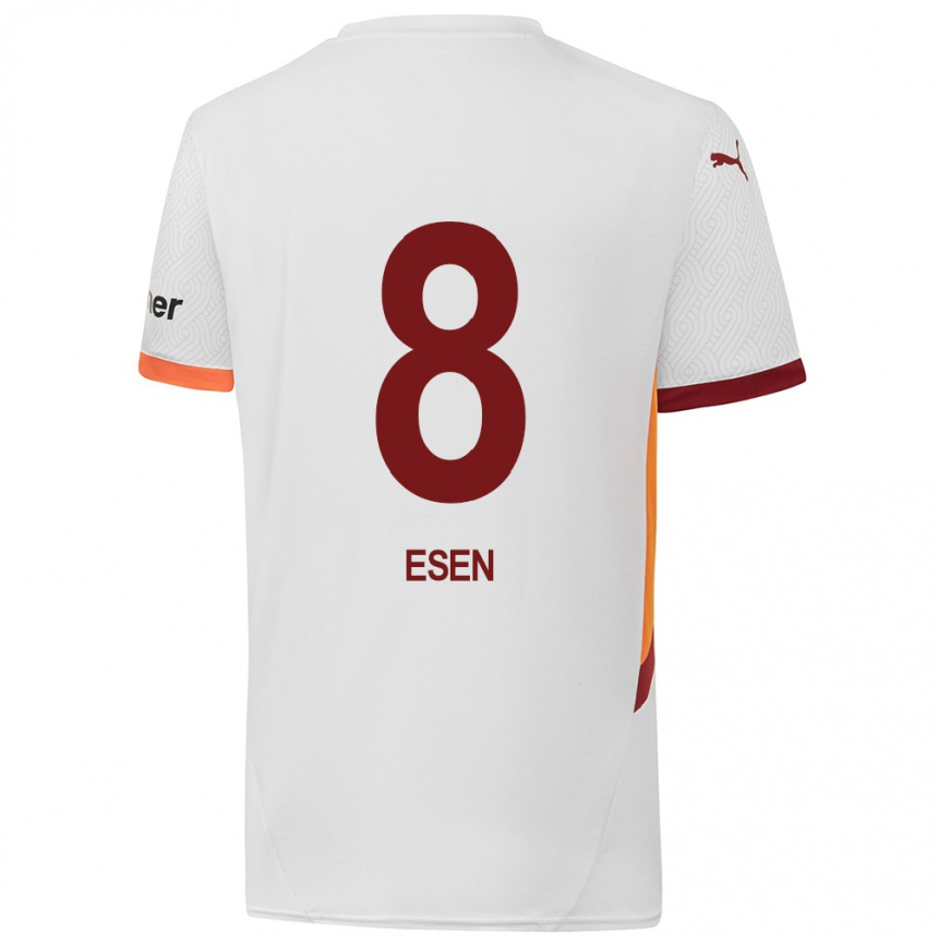 Gyermek Labdarúgás Emine Ecem Esen #8 Fehér Sárga Piros Idegenbeli Jersey 2024/25 Mez Póló Ing