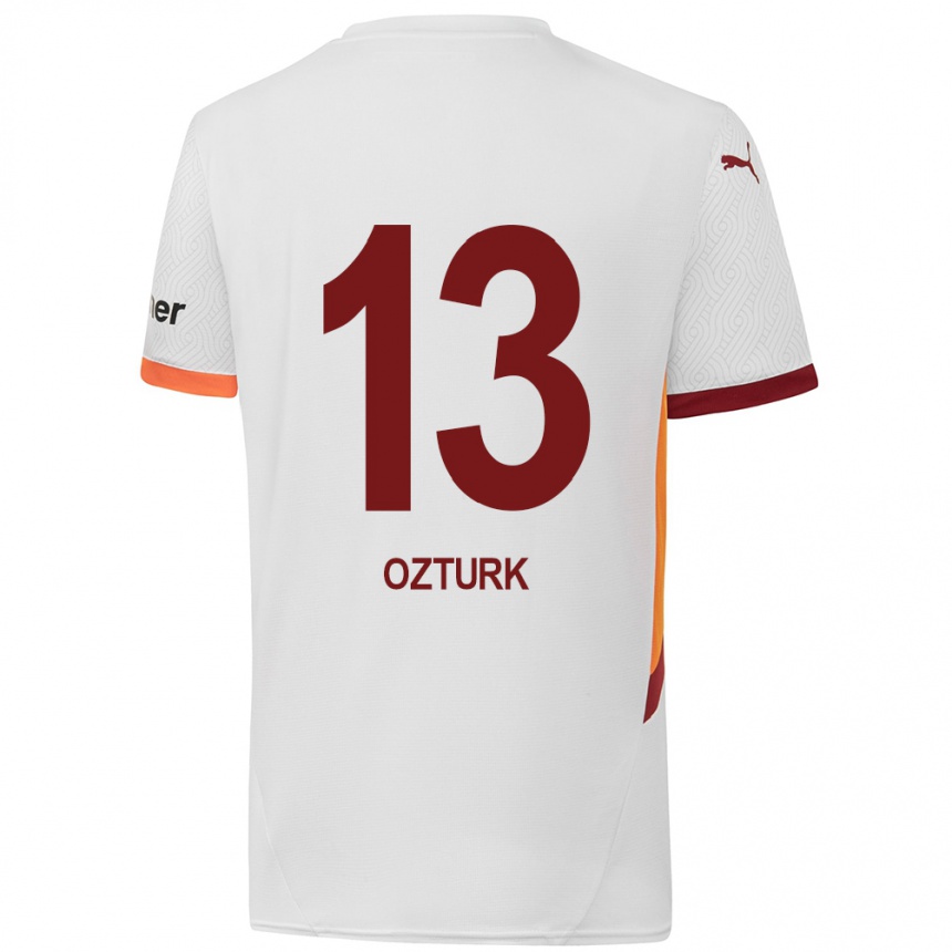 Gyermek Labdarúgás Fatma Sare Öztürk #13 Fehér Sárga Piros Idegenbeli Jersey 2024/25 Mez Póló Ing