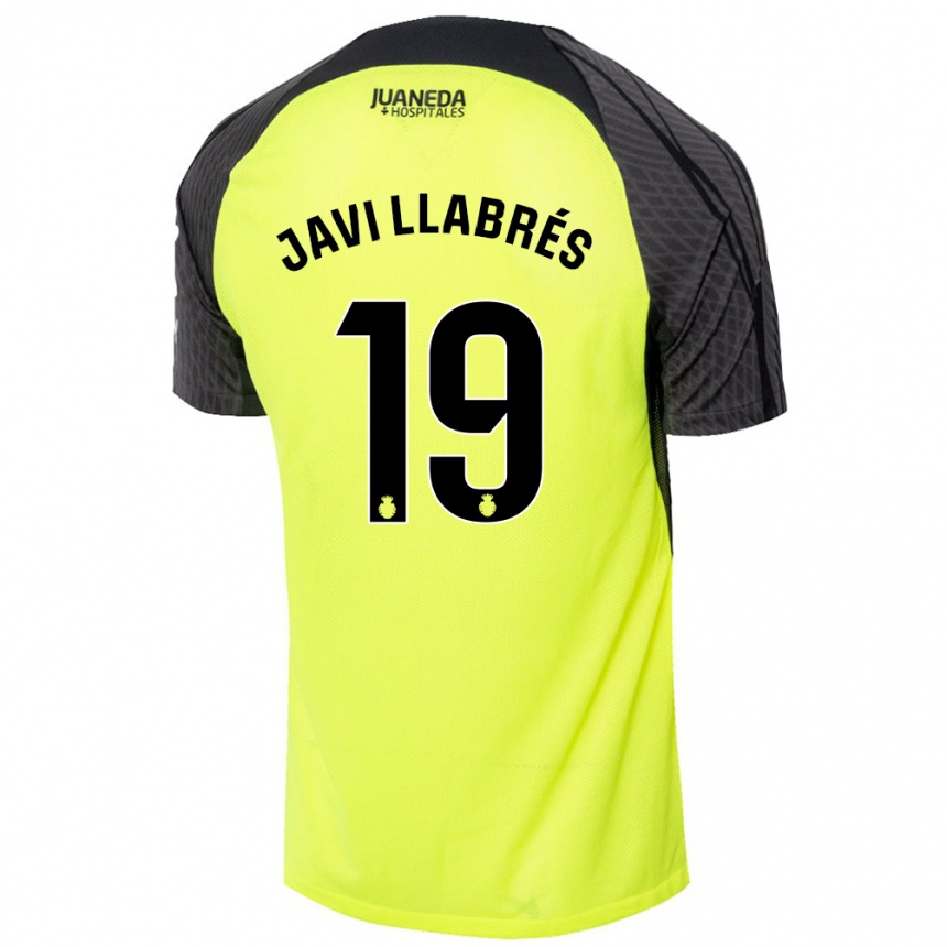 Gyermek Labdarúgás Javi Llabrés #19 Fluoreszkáló Zöld Fekete Idegenbeli Jersey 2024/25 Mez Póló Ing