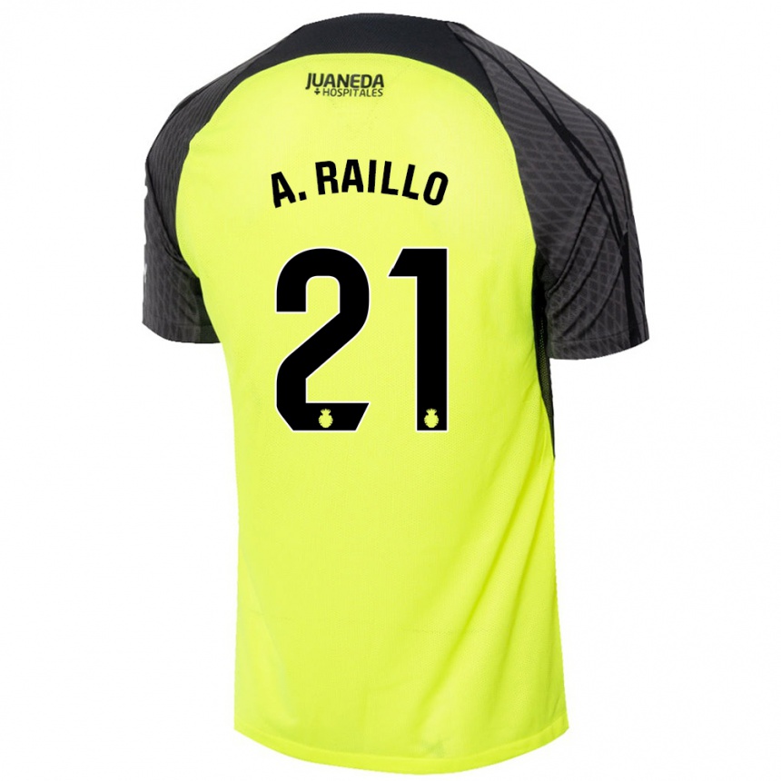 Gyermek Labdarúgás Antonio Raíllo #21 Fluoreszkáló Zöld Fekete Idegenbeli Jersey 2024/25 Mez Póló Ing