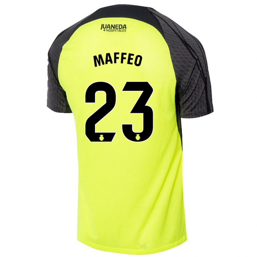 Gyermek Labdarúgás Pablo Maffeo #23 Fluoreszkáló Zöld Fekete Idegenbeli Jersey 2024/25 Mez Póló Ing