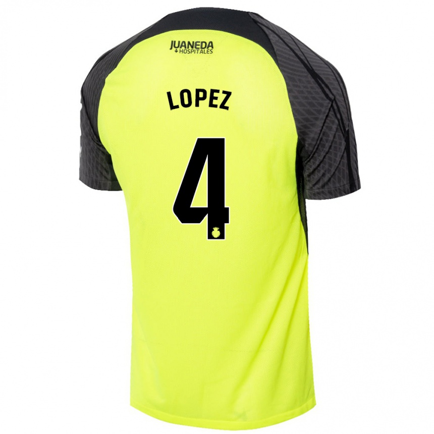 Gyermek Labdarúgás David López #4 Fluoreszkáló Zöld Fekete Idegenbeli Jersey 2024/25 Mez Póló Ing