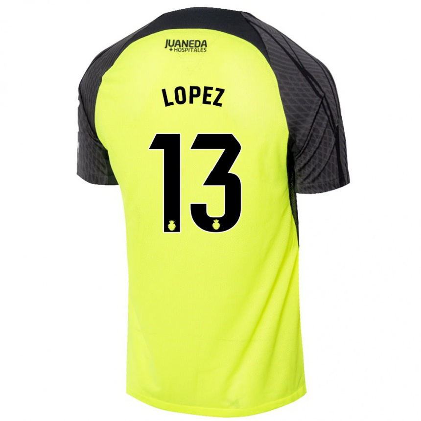 Gyermek Labdarúgás Iván López #13 Fluoreszkáló Zöld Fekete Idegenbeli Jersey 2024/25 Mez Póló Ing