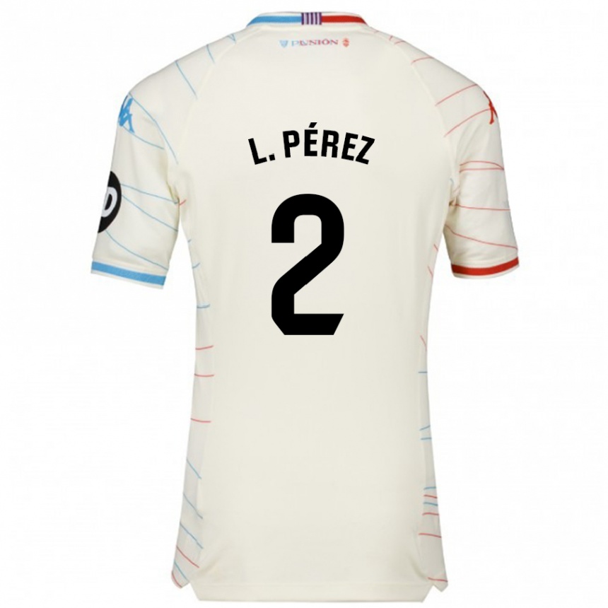 Gyermek Labdarúgás Luis Pérez #2 Fehér Piros Kék Idegenbeli Jersey 2024/25 Mez Póló Ing