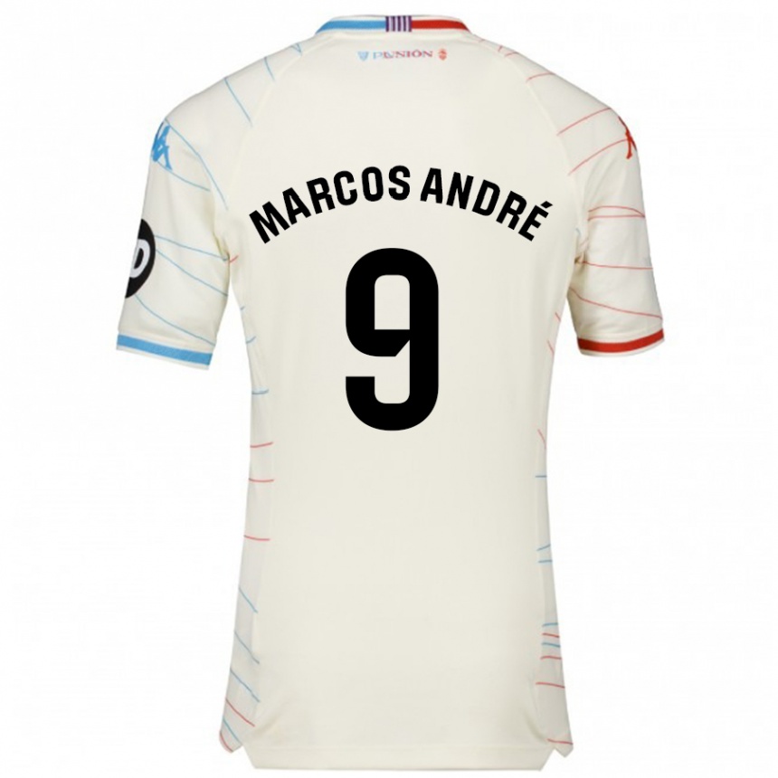 Gyermek Labdarúgás Marcos André #9 Fehér Piros Kék Idegenbeli Jersey 2024/25 Mez Póló Ing