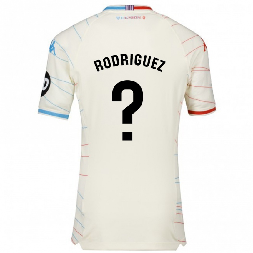 Gyermek Labdarúgás Gabriel Rodríguez #0 Fehér Piros Kék Idegenbeli Jersey 2024/25 Mez Póló Ing