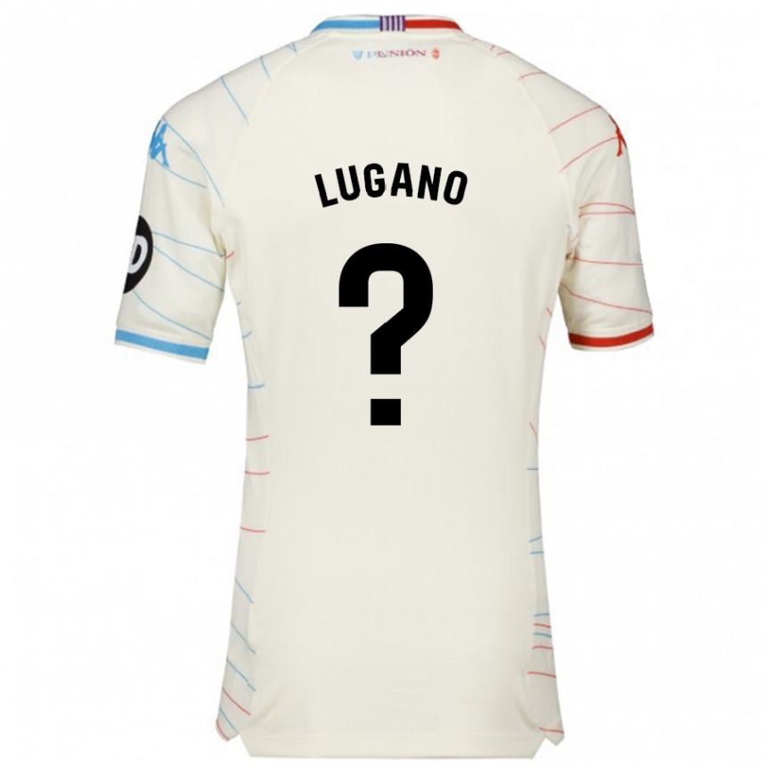 Gyermek Labdarúgás Thiago Lugano #0 Fehér Piros Kék Idegenbeli Jersey 2024/25 Mez Póló Ing