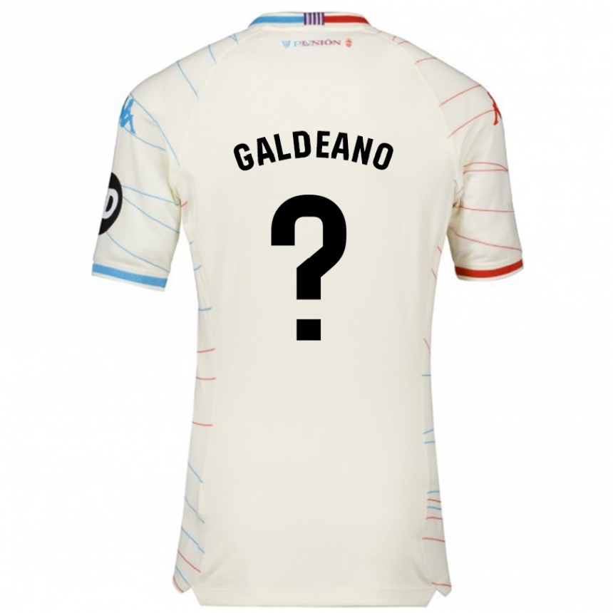 Gyermek Labdarúgás Alejandro Galdeano #0 Fehér Piros Kék Idegenbeli Jersey 2024/25 Mez Póló Ing