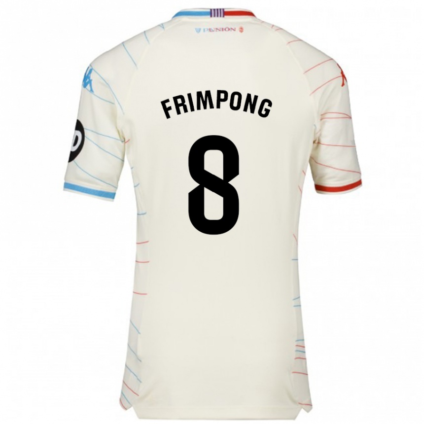 Gyermek Labdarúgás Eugene Frimpong #8 Fehér Piros Kék Idegenbeli Jersey 2024/25 Mez Póló Ing