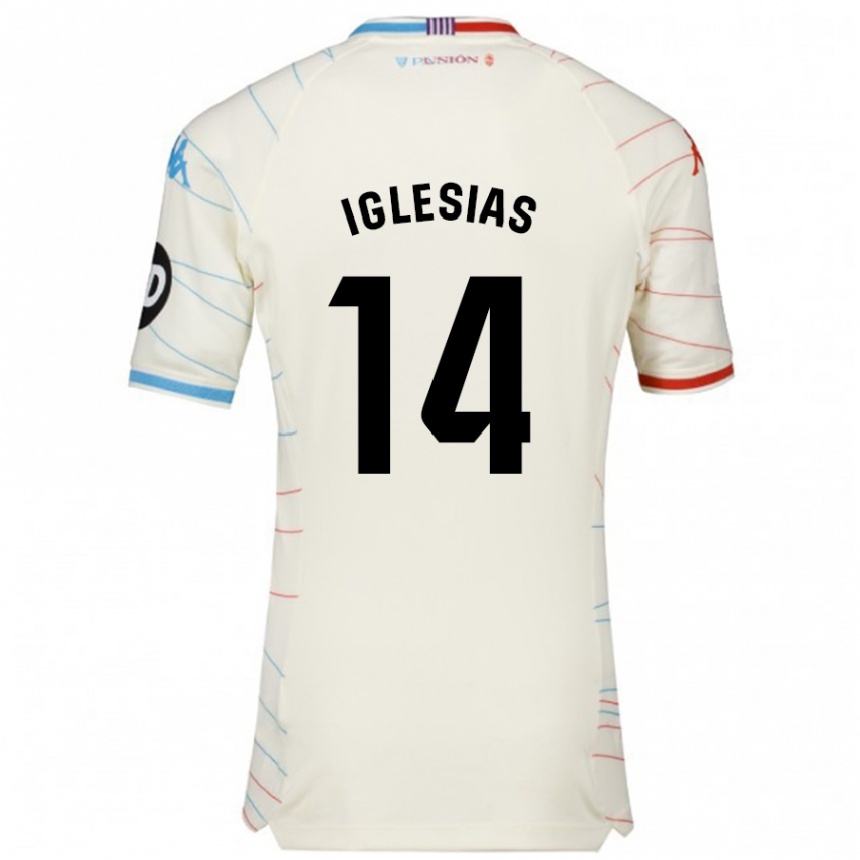 Gyermek Labdarúgás Koke Iglesias #14 Fehér Piros Kék Idegenbeli Jersey 2024/25 Mez Póló Ing