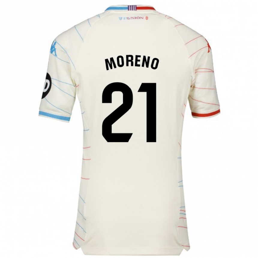 Gyermek Labdarúgás Xavi Moreno #21 Fehér Piros Kék Idegenbeli Jersey 2024/25 Mez Póló Ing