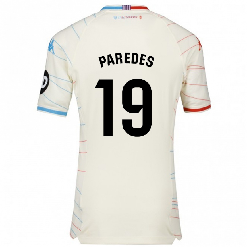 Gyermek Labdarúgás Yago Paredes #19 Fehér Piros Kék Idegenbeli Jersey 2024/25 Mez Póló Ing