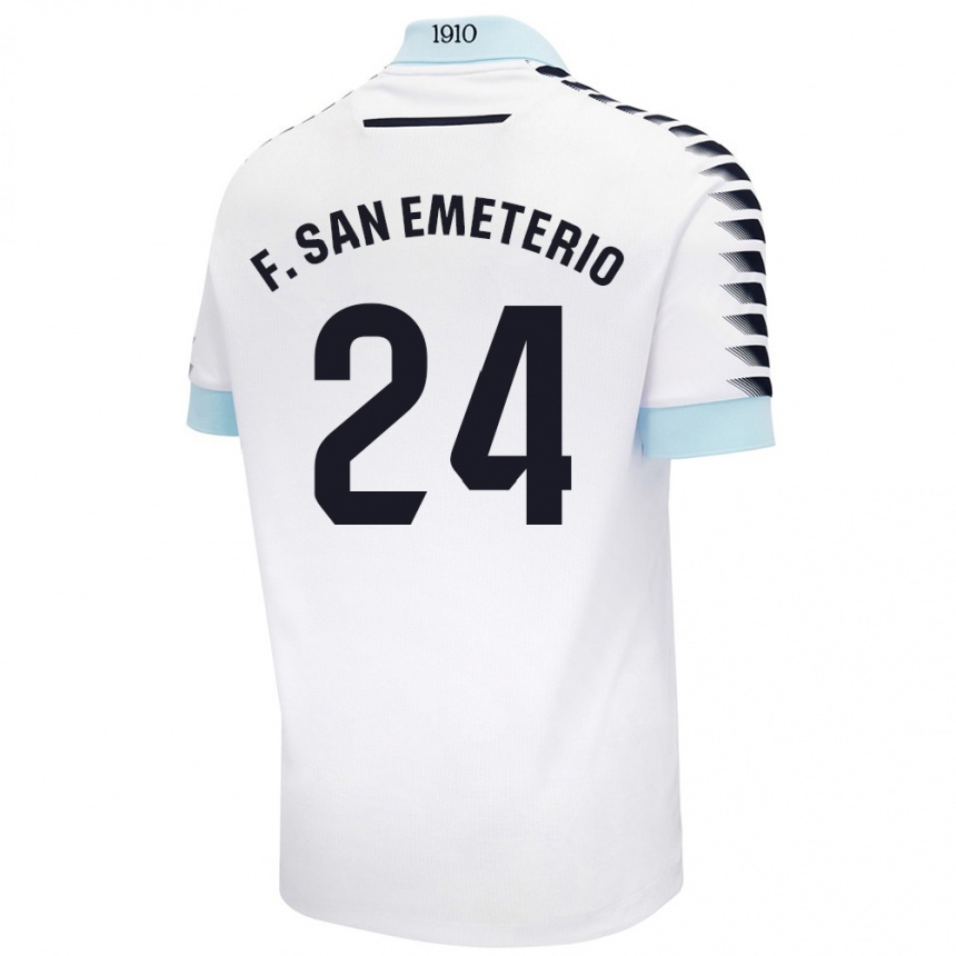 Gyermek Labdarúgás Fede San Emeterio #24 Fehér Kék Idegenbeli Jersey 2024/25 Mez Póló Ing