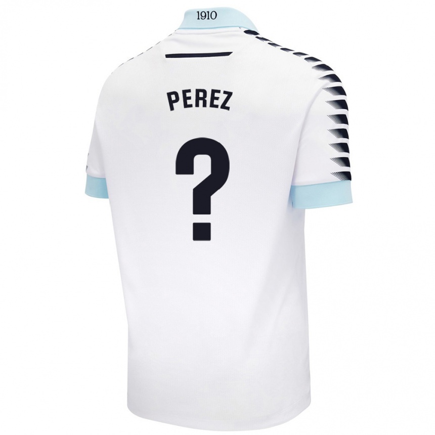 Gyermek Labdarúgás Ángel Pérez #0 Fehér Kék Idegenbeli Jersey 2024/25 Mez Póló Ing