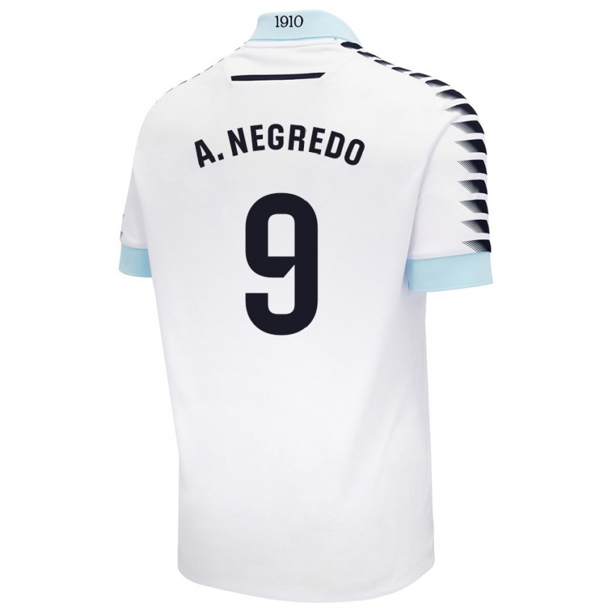 Gyermek Labdarúgás Álvaro Negredo #9 Fehér Kék Idegenbeli Jersey 2024/25 Mez Póló Ing