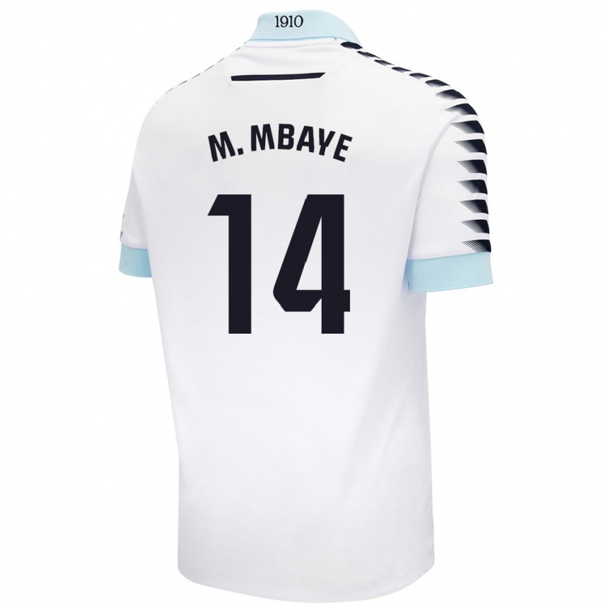 Gyermek Labdarúgás Momo Mbaye #14 Fehér Kék Idegenbeli Jersey 2024/25 Mez Póló Ing