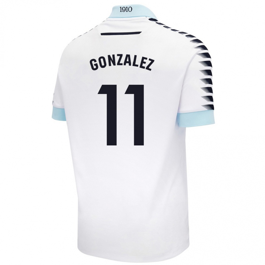 Gyermek Labdarúgás Chus González #11 Fehér Kék Idegenbeli Jersey 2024/25 Mez Póló Ing