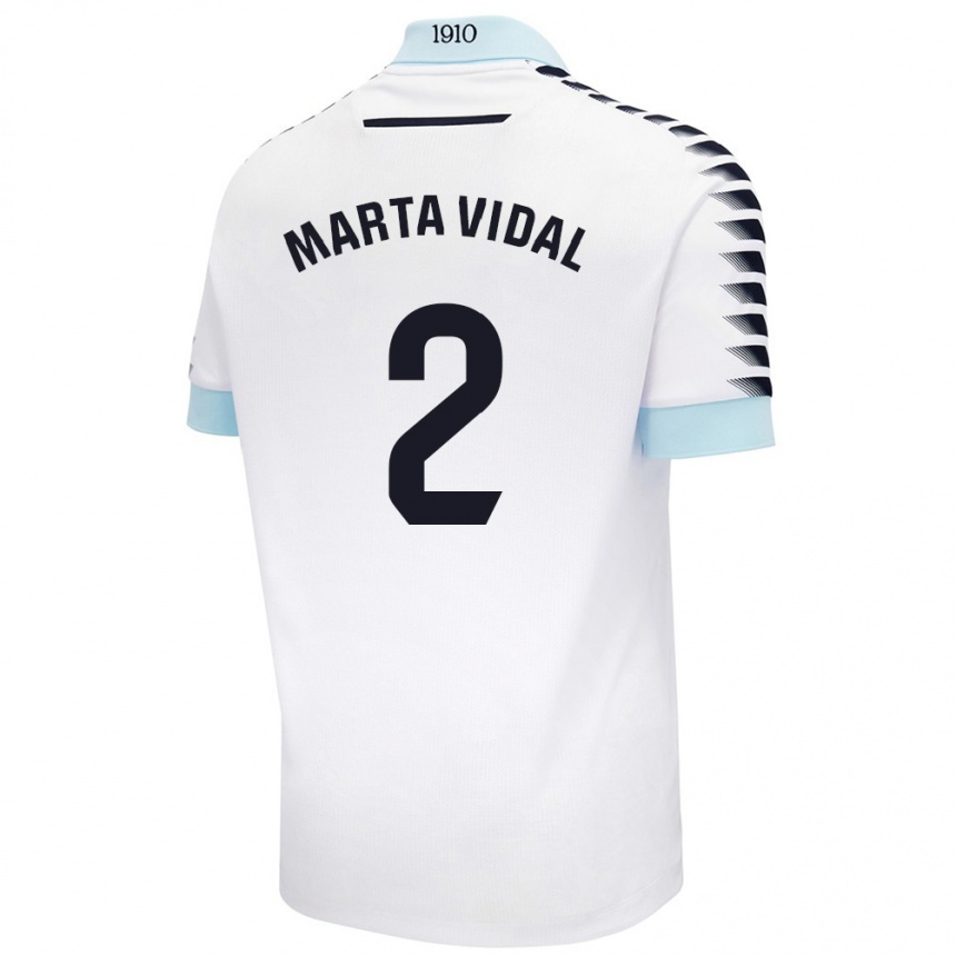 Gyermek Labdarúgás Marta Vidal Vela #2 Fehér Kék Idegenbeli Jersey 2024/25 Mez Póló Ing