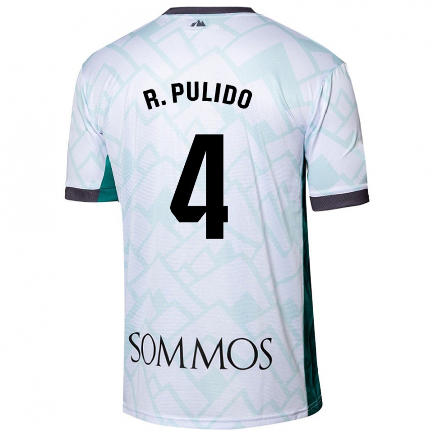 Gyermek Labdarúgás Rubén Pulido #4 Fehér Zöld Idegenbeli Jersey 2024/25 Mez Póló Ing