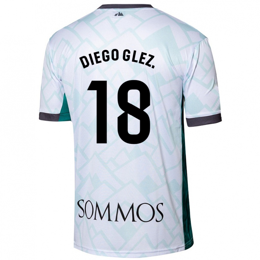 Gyermek Labdarúgás Diego González #18 Fehér Zöld Idegenbeli Jersey 2024/25 Mez Póló Ing