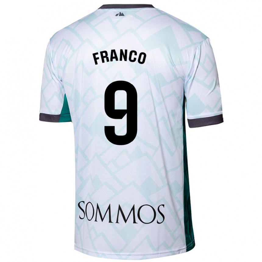 Gyermek Labdarúgás Santi Franco #9 Fehér Zöld Idegenbeli Jersey 2024/25 Mez Póló Ing