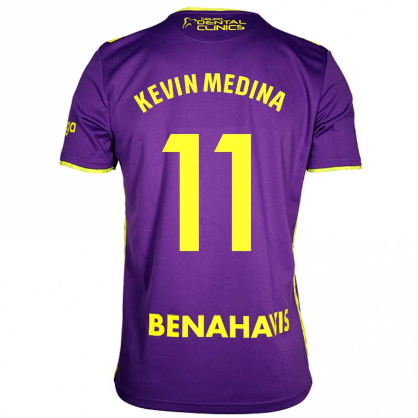 Gyermek Labdarúgás Kevin Medina #11 Lila Sárga Idegenbeli Jersey 2024/25 Mez Póló Ing