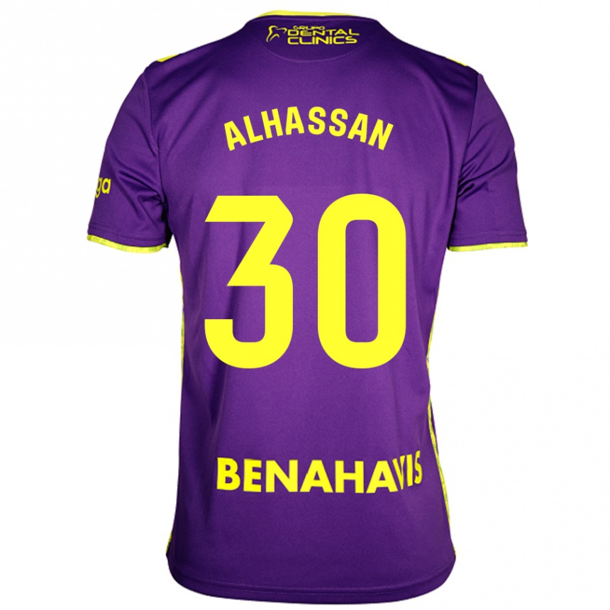 Gyermek Labdarúgás Mubarak Alhassan #30 Lila Sárga Idegenbeli Jersey 2024/25 Mez Póló Ing