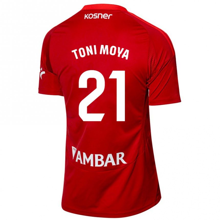 Gyermek Labdarúgás Toni Moya #21 Fehér Kék Idegenbeli Jersey 2024/25 Mez Póló Ing