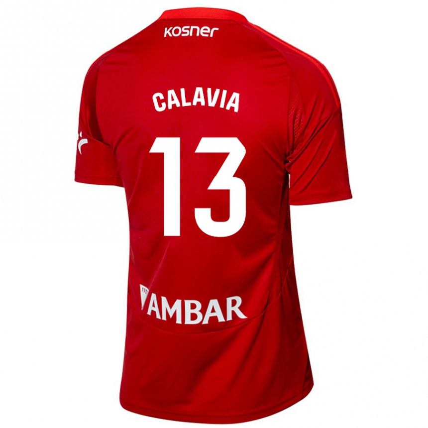 Gyermek Labdarúgás Carlos Calavia #13 Fehér Kék Idegenbeli Jersey 2024/25 Mez Póló Ing