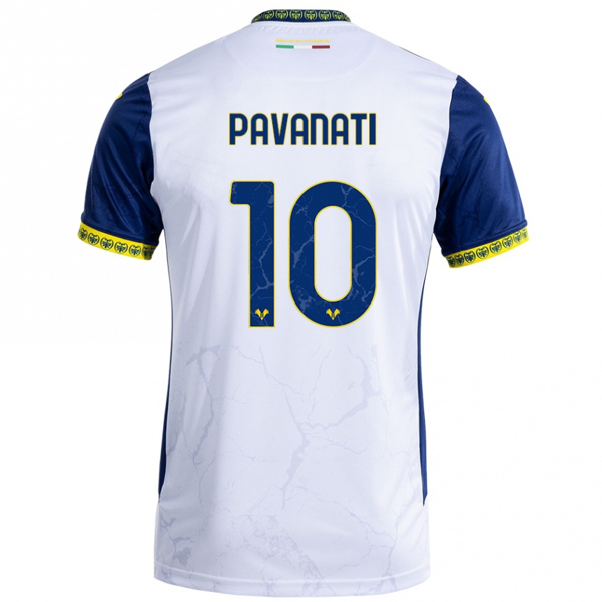 Gyermek Labdarúgás Alessandro Pavanati #10 Fehér Kék Idegenbeli Jersey 2024/25 Mez Póló Ing